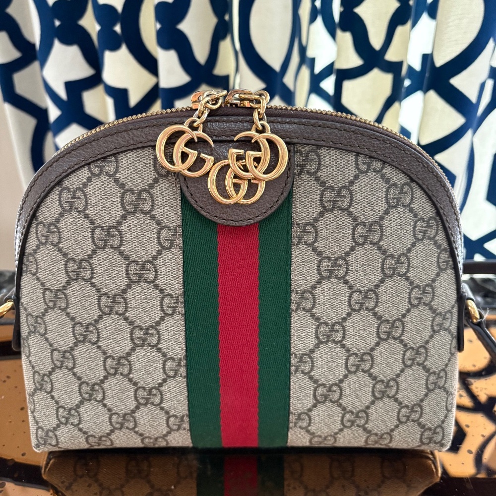 Gucci Ophidia GG Supreme Small Dome Crossbody Web Stripe Gold Hardware